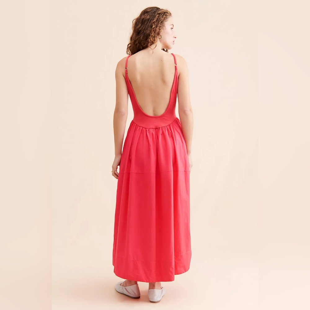 Free People Dylan Midi Dress Hot Pink Cotton Stretch Low Back Sundress S - Picture 2 of 7